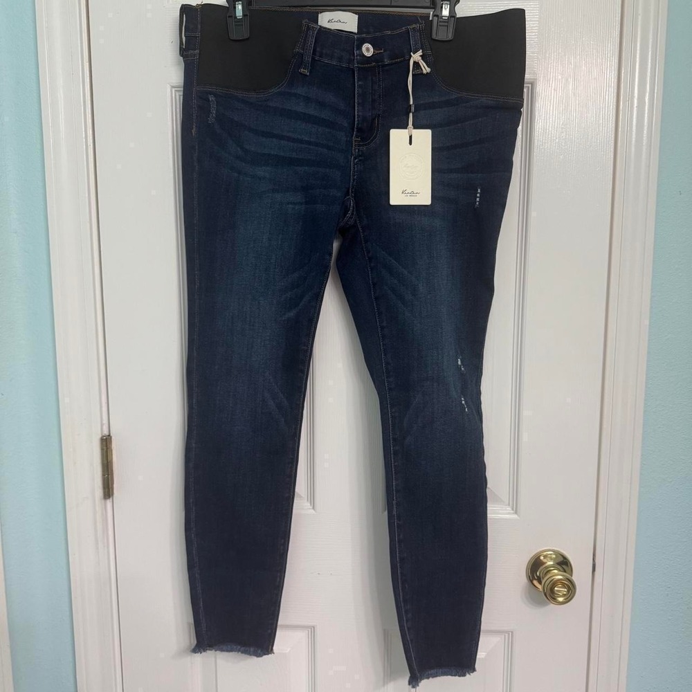 KanCan Maternity Low Rise Ankle Skinny Jeans Dark Wash Distressed 11/29 NWT